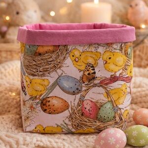 Easter Fabric Storage Basket with Chicks & Eggs